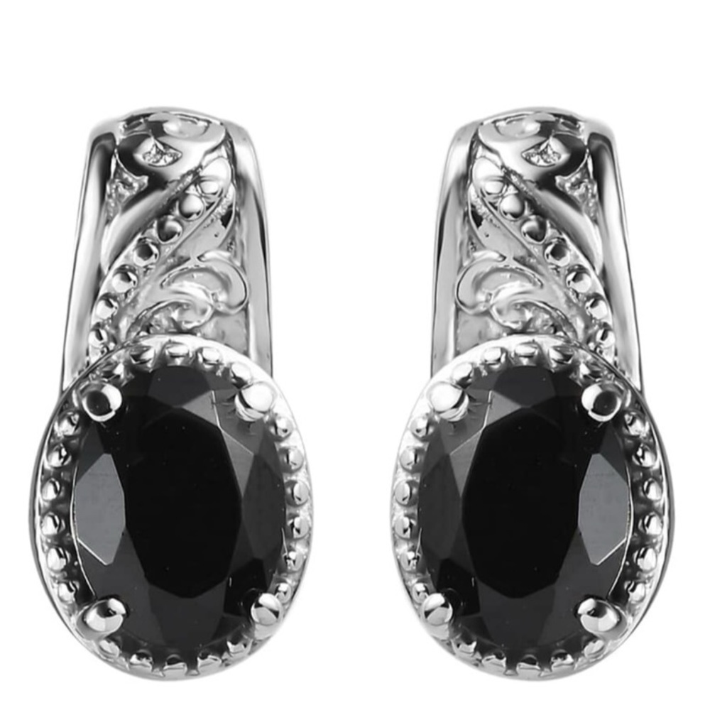 Gorgeous Thai Black Spinel Solitaire Stud Earrings in Stainless Steel. 3.15 ctw
